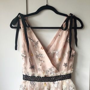 Star Mesh Tier Sequin Embroidery Nude Dress